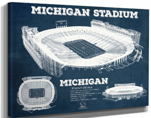 14" x 11" / Stretched Canvas Wrap Cutler West Michigan Wolverines Art - Michigan Stadium Vintage Stadium Blueprint Art Print