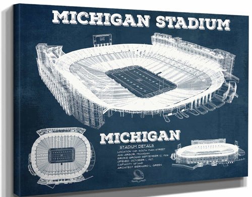 14" x 11" / Stretched Canvas Wrap Cutler West Michigan Wolverines Art - Michigan Stadium Vintage Stadium Blueprint Art Print