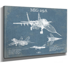 MiG 29A Patent Blueprint Original Design Russian Jet Print as a stretched canvas wrap with gallery wrapped edges