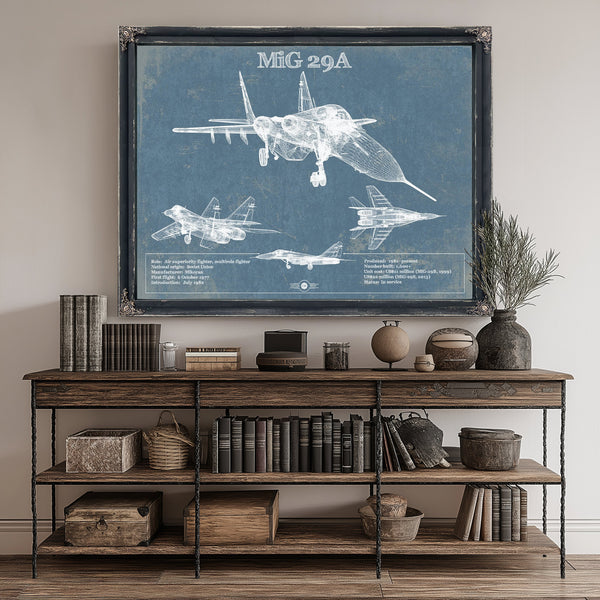 MiG 29A Patent Blueprint Original Design Russian Jet Print canvas print size guide 24x18 36x24 48x36 inches
