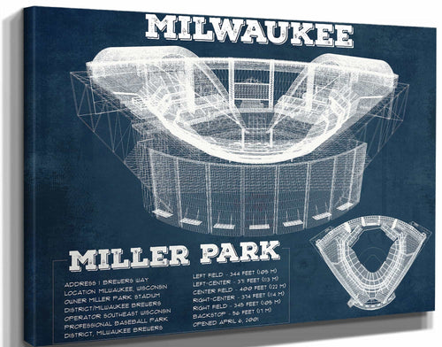14" x 11" / Stretched Canvas Wrap Cutler West Milwaukee Brewers Miller Park Seating Chart - Vintage Baseball Fan Print