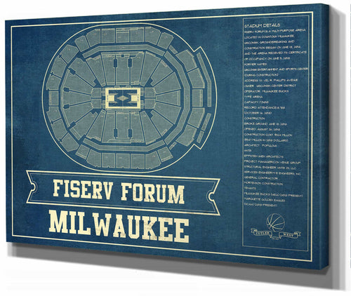14" x 11" / Stretched Canvas Wrap Cutler West Milwaukee Bucks - Fiserv Forum Vintage Basketball Blueprint NBA Print