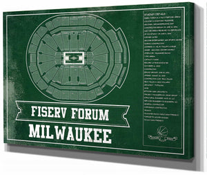 14" x 11" / Stretched Canvas Wrap Cutler West Milwaukee Bucks Fiserv Forum Vintage Basketball Blueprint NBA Print