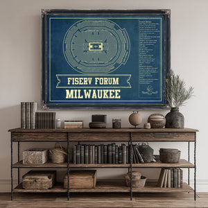 Milwaukee Bucks - Fiserv Forum Basketball Blueprint NBA Print canvas print size guide 24x18 36x24 48x36 inches