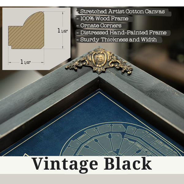 Vintage Black frame corner detail, 1.5 inch ornate wood moulding, Milwaukee Bucks - Fiserv Forum Basketball Blueprint NBA Pr…