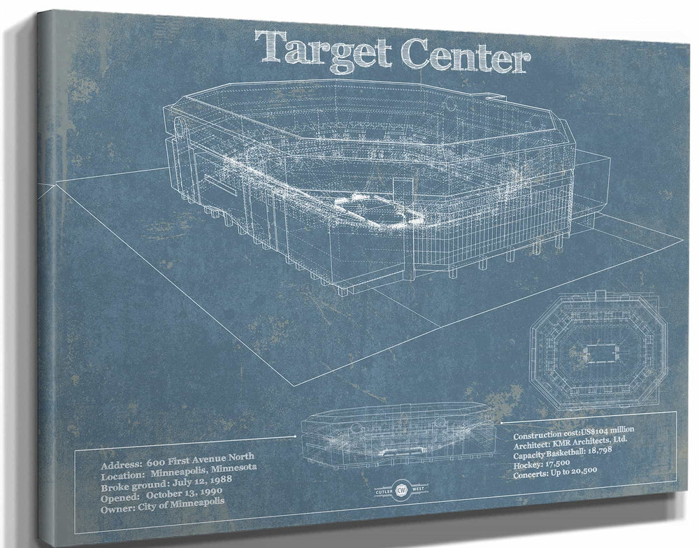 14" x 11" / Stretched Canvas Wrap Cutler West Minnesota Timberwolves  - Vintage Target Center NBA Print