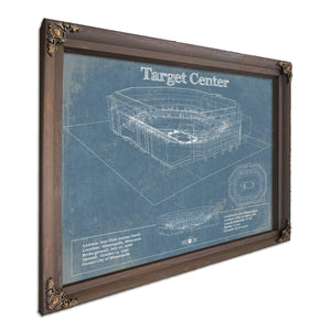 Minnesota Timberwolves - Target Center NBA Stadium Print in a Bourbon stained wood frame with antique gold corners