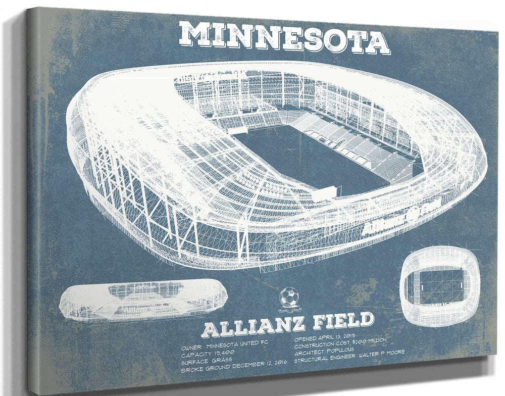 14" x 11" / Stretched Canvas Wrap Cutler West Minnesota United -  Vintage  Allianz Field MLS Soccer Print