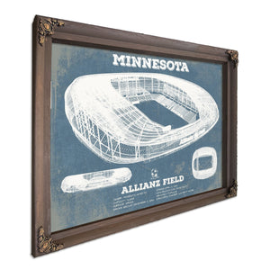 Minnesota United - Allianz Field MLS Stadium Print in a Bourbon stained wood frame with antique gold corners