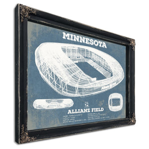 Minnesota United - Allianz Field MLS Stadium Print in a distressed Vintage Black wood frame with ornate corners