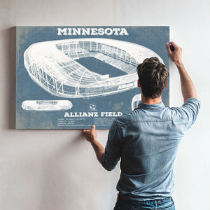 Minnesota United - Allianz Field MLS Stadium Print framed in Vintage Black above a mid-century record console