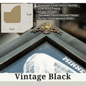 Vintage Black frame corner detail, 1.5 inch ornate wood moulding, Minnesota United - Allianz Field MLS Stadium Print