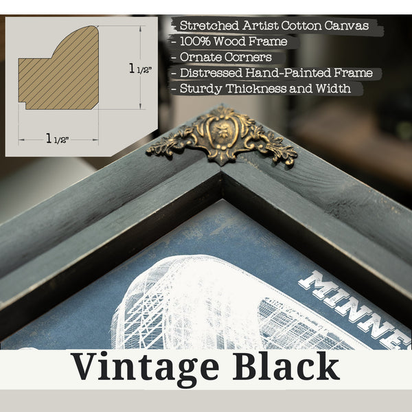 Vintage Black frame corner detail, 1.5 inch ornate wood moulding, Minnesota United - Allianz Field MLS Stadium Print