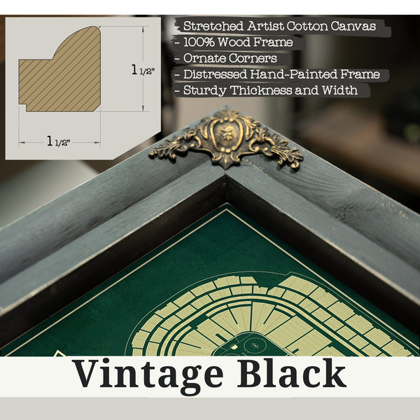 Vintage Black frame corner detail, 1.5 inch ornate wood moulding, Minnesota Wild Team Colors - Xcel Energy Center Hockey Pri…