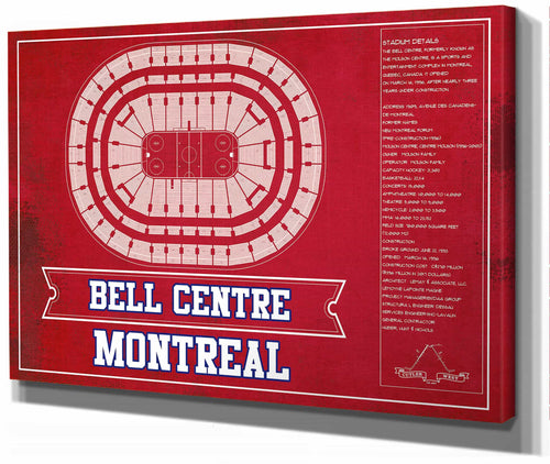 14" x 11" / Stretched Canvas Wrap Cutler West Montreal Canadiens Bell Centre Seating Chart - Vintage Hockey Team Color Print