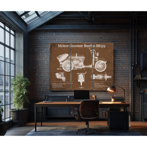 Motor Scooter IWL Berlin SR59 Print as a 3 panel canvas wrap in an industrial loft office