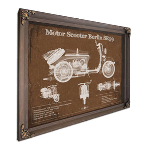 Motor Scooter IWL Berlin SR59 Print in a Bourbon stained wood frame with antique gold corners
