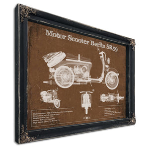 Motor Scooter IWL Berlin SR59 Print in a distressed Vintage Black wood frame with ornate corners