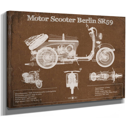 Motor Scooter IWL Berlin SR59 Print as a stretched canvas wrap with gallery wrapped edges