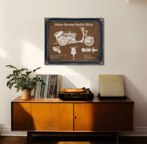 Motor Scooter IWL Berlin SR59 Print framed in Vintage Black in a loft bedroom
