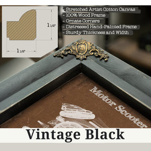 Vintage Black frame corner detail, 1.5 inch ornate wood moulding, Motor Scooter IWL Berlin SR59 Print