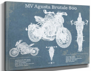 14" x 11" / Stretched Canvas Wrap Cutler West Mv Agusta Brutale 800 Blueprint Motorcycle Patent Print