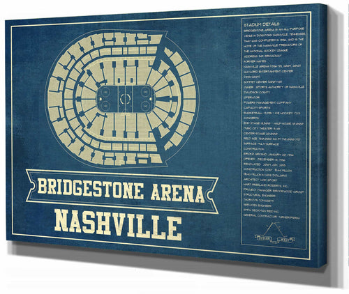 14" x 11" / Stretched Canvas Wrap Cutler West Nashville Predators Bridgestone Arena Seating Chart - Vintage Hockey Print