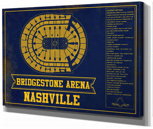 14" x 11" / Stretched Canvas Wrap Cutler West Nashville Predators Bridgestone Arena Seating Chart - Vintage Hockey Team Color Print