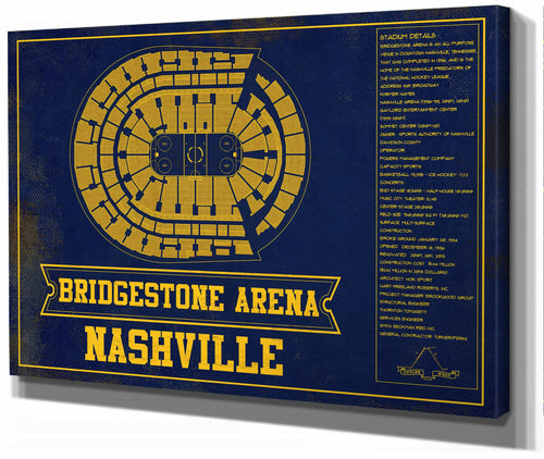 14" x 11" / Stretched Canvas Wrap Cutler West Nashville Predators Bridgestone Arena Seating Chart - Vintage Hockey Team Color Print