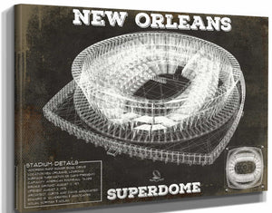 14" x 11" / Stretched Canvas Wrap Cutler West New Orleans Saints Superdome Seating Chart - Vintage Football Print