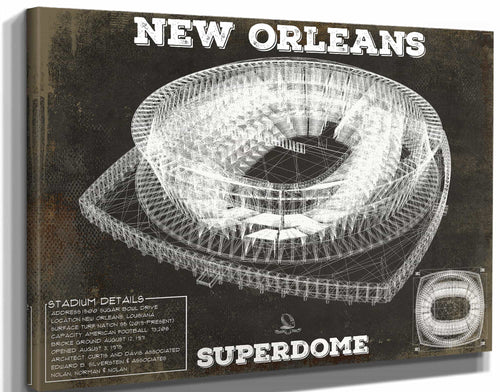 14" x 11" / Stretched Canvas Wrap Cutler West New Orleans Saints Superdome Seating Chart - Vintage Football Print