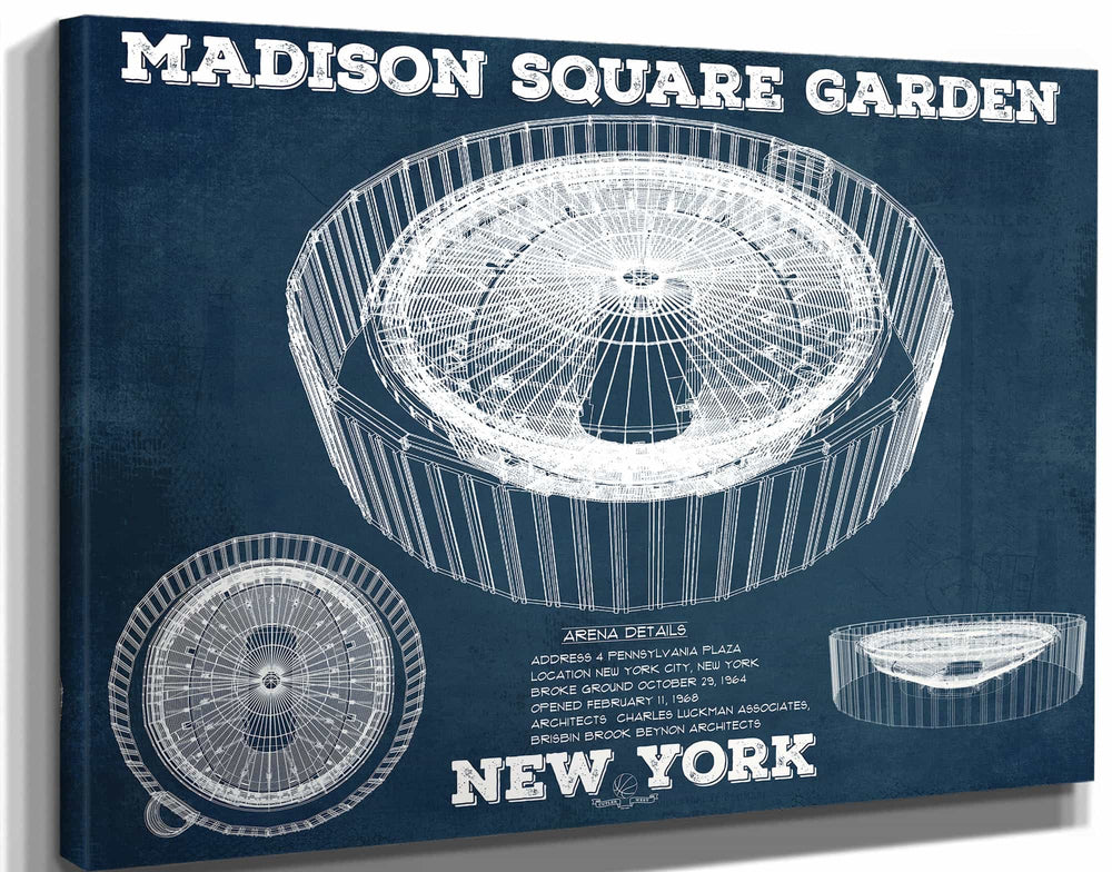 14" x 11" / Stretched Canvas Wrap Cutler West New York Knicks - Madison Square Garden Vintage Blueprint  NBA Basketball NBA Print 2022