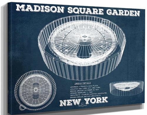14" x 11" / Stretched Canvas Wrap Cutler West New York Knicks - Madison Square Garden Vintage Blueprint  NBA Basketball NBA Print 2022