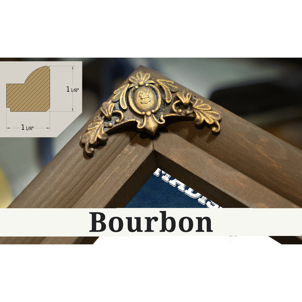 Bourbon frame corner detail, 1.5 inch ornate wood moulding, New York Knicks - Madison Square Garden Blueprint NBA Print