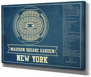 14" x 11" / Stretched Canvas Wrap Cutler West New York Knicks - Madison Square Garden Vintage Blueprint NBA Basketball NBA Print