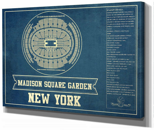14" x 11" / Stretched Canvas Wrap Cutler West New York Knicks - Madison Square Garden Vintage Blueprint NBA Basketball NBA Print