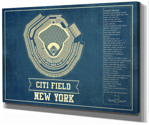 14" x 11" / Stretched Canvas Wrap Cutler West New York Mets - Citi Field Seating Chart Baseball Vintage Print