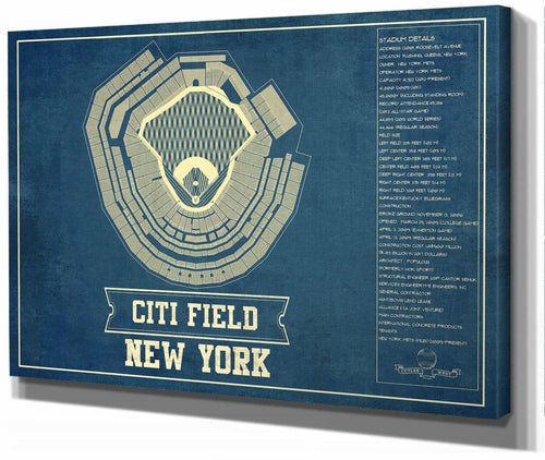 14" x 11" / Stretched Canvas Wrap Cutler West New York Mets - Citi Field Seating Chart Baseball Vintage Print
