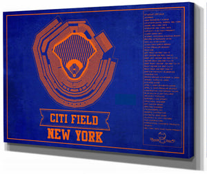 14" x 11" / Stretched Canvas Wrap Cutler West New York Mets - Citi Field Vintage Seating Chart Baseball Print