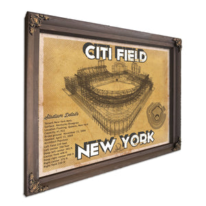 New York Mets Citi Field Seating Stadium Print in a Bourbon stained wood frame with antique gold corners