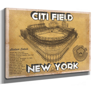 New York Mets Citi Field Seating Stadium Print as a stretched canvas wrap with gallery wrapped edges