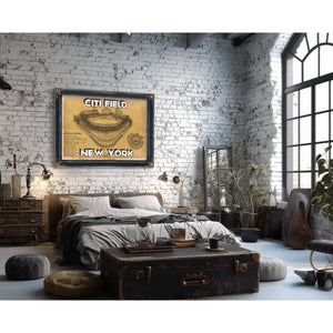 New York Mets Citi Field Seating Stadium Print framed in Vintage Black in a farmhouse entryway