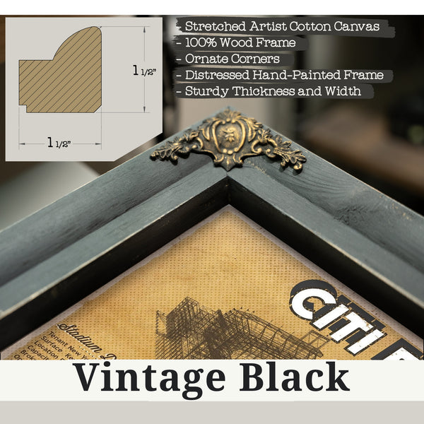 Vintage Black frame corner detail, 1.5 inch ornate wood moulding, New York Mets Citi Field Seating Stadium Print