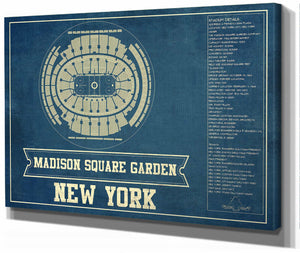 14" x 11" / Stretched Canvas Wrap Cutler West New York Rangers Madison Square Garden Seating Chart - Vintage Hockey Print