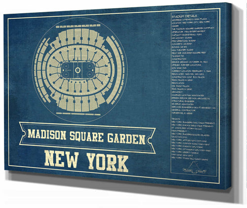 14" x 11" / Stretched Canvas Wrap Cutler West New York Rangers Madison Square Garden Seating Chart - Vintage Hockey Print
