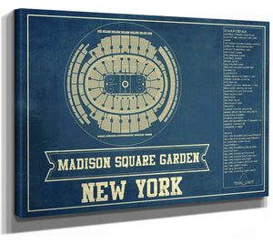 14" x 11" / Stretched Canvas Wrap Cutler West New York Rangers - Madison Square Garden Vintage Hockey Blueprint NHL Print