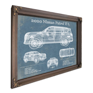 2020 Nissan Patrol Ti L Blueprint Art Print in a Bourbon stained wood frame with antique gold corners