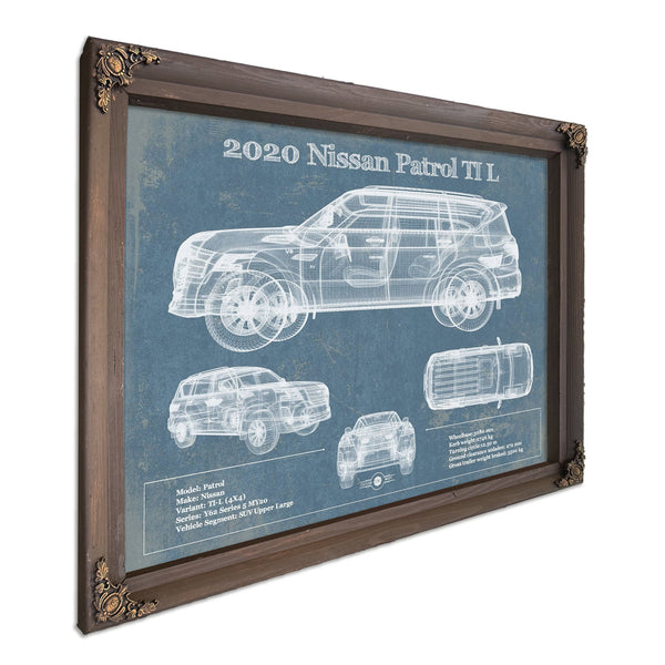 2020 Nissan Patrol Ti L Blueprint Art Print in a Bourbon stained wood frame with antique gold corners
