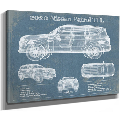 2020 Nissan Patrol Ti L Blueprint Art Print as a stretched canvas wrap with gallery wrapped edges