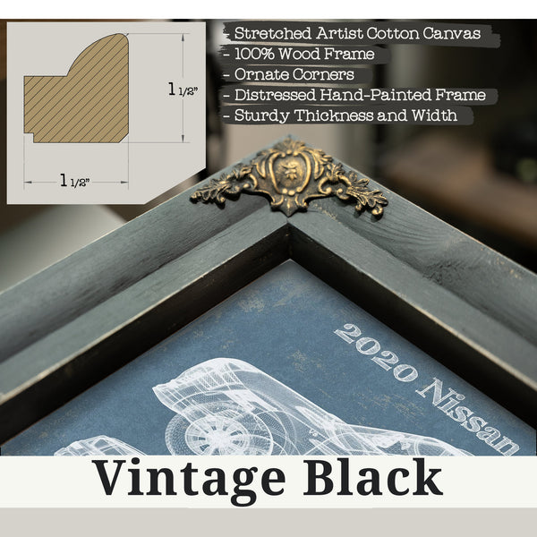 Vintage Black frame corner detail, 1.5 inch ornate wood moulding, 2020 Nissan Patrol Ti L Blueprint Art Print